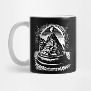 Machu Picchu in a snow globe art in linear style Mug